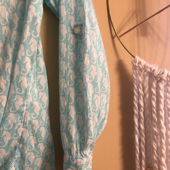 Talbots Petites Blue Sea Horse Button Down Shirt - Picture 4 of 6